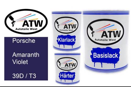 Porsche, Amaranth Violet, 39D / T3: 1L Lackdose + 1L Klarlack + 500ml Härter - Set, von ATW Autoteile West.